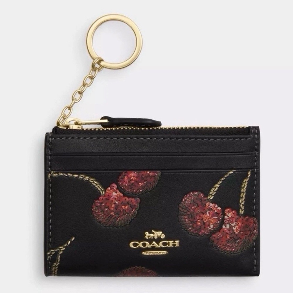 COACH Mini Skinny Id Case Cardholder Keychain Wallet w Cherry Print CDF83 NWT - Picture 6 of 7